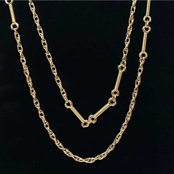 Monet Long Necklace 55" Gold-tone Rope Chain With Bone Link Chain Accent Signed - Picture 2 of 9